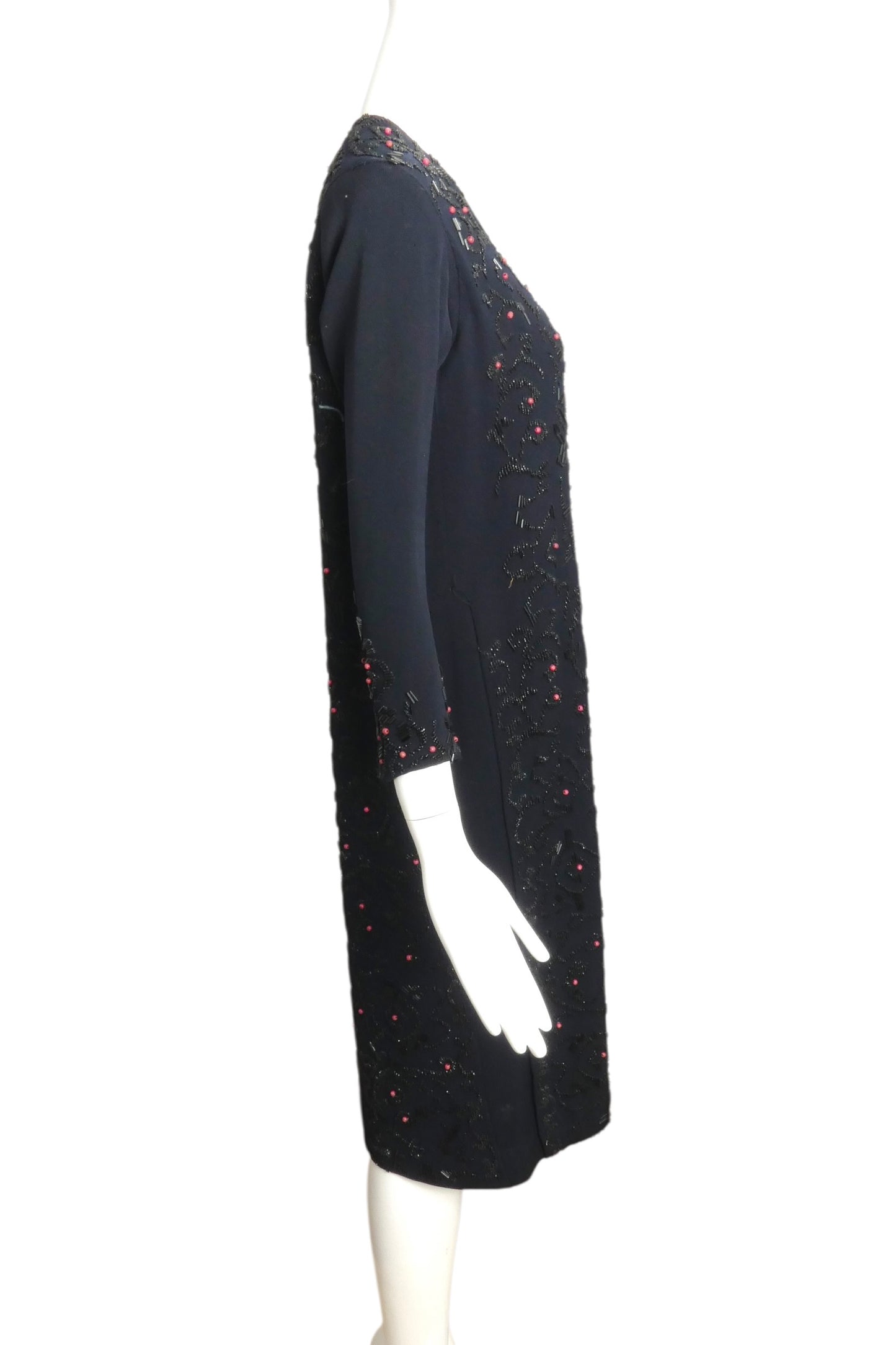 1920s AS IS Navy Wool Beaded Dress, Size 6