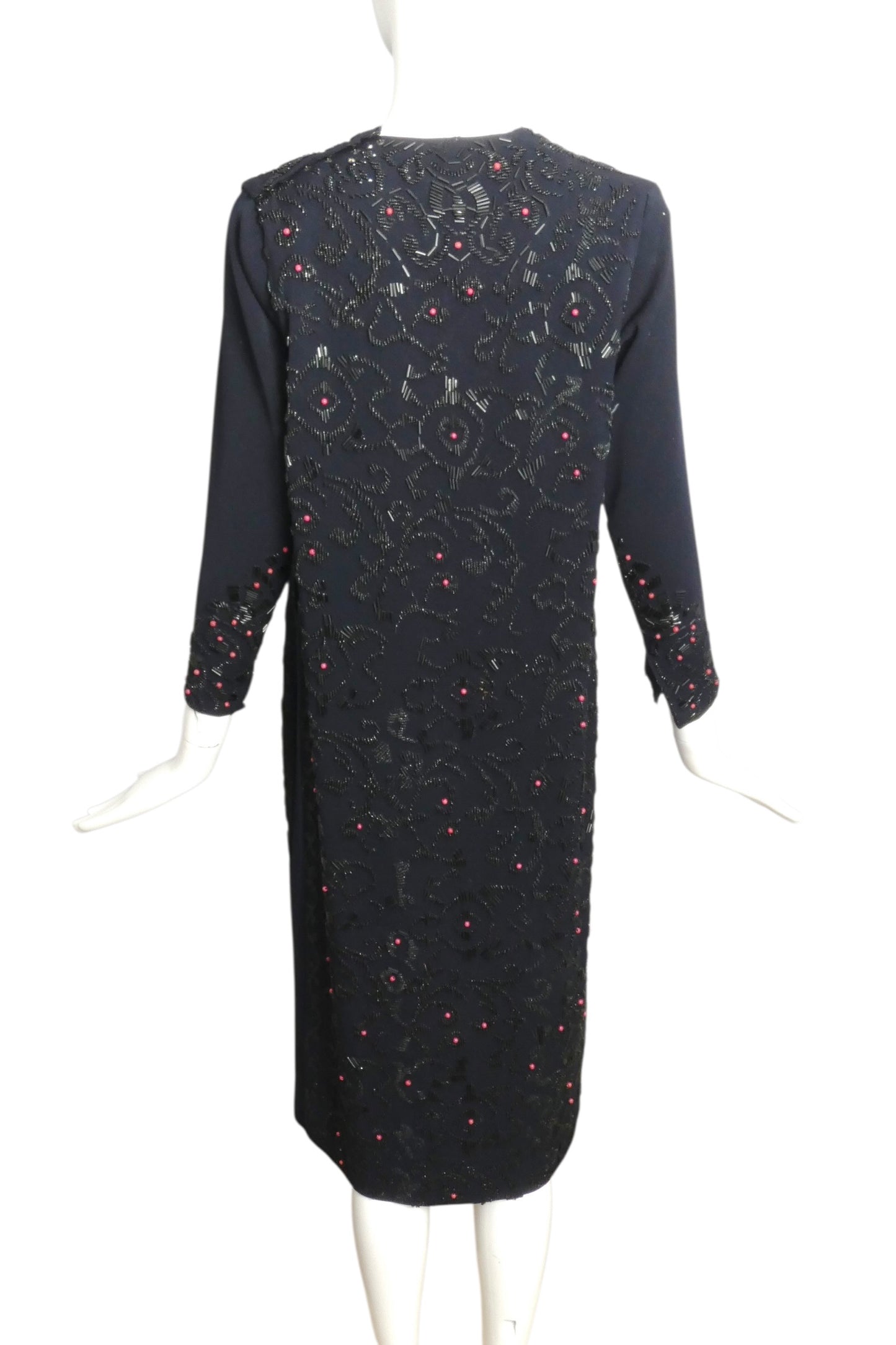 1920s AS IS Navy Wool Beaded Dress, Size 6