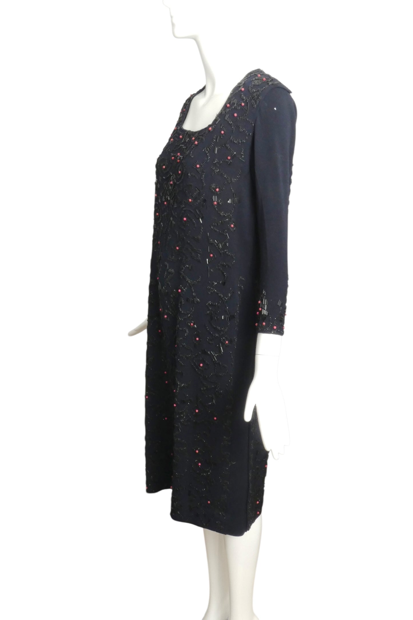 1920s AS IS Navy Wool Beaded Dress, Size 6