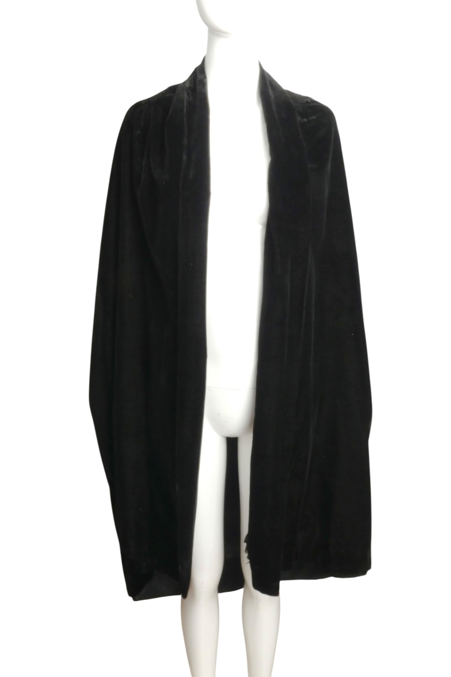 1930s Black Velvet Draped Evening Cape, Size S/M