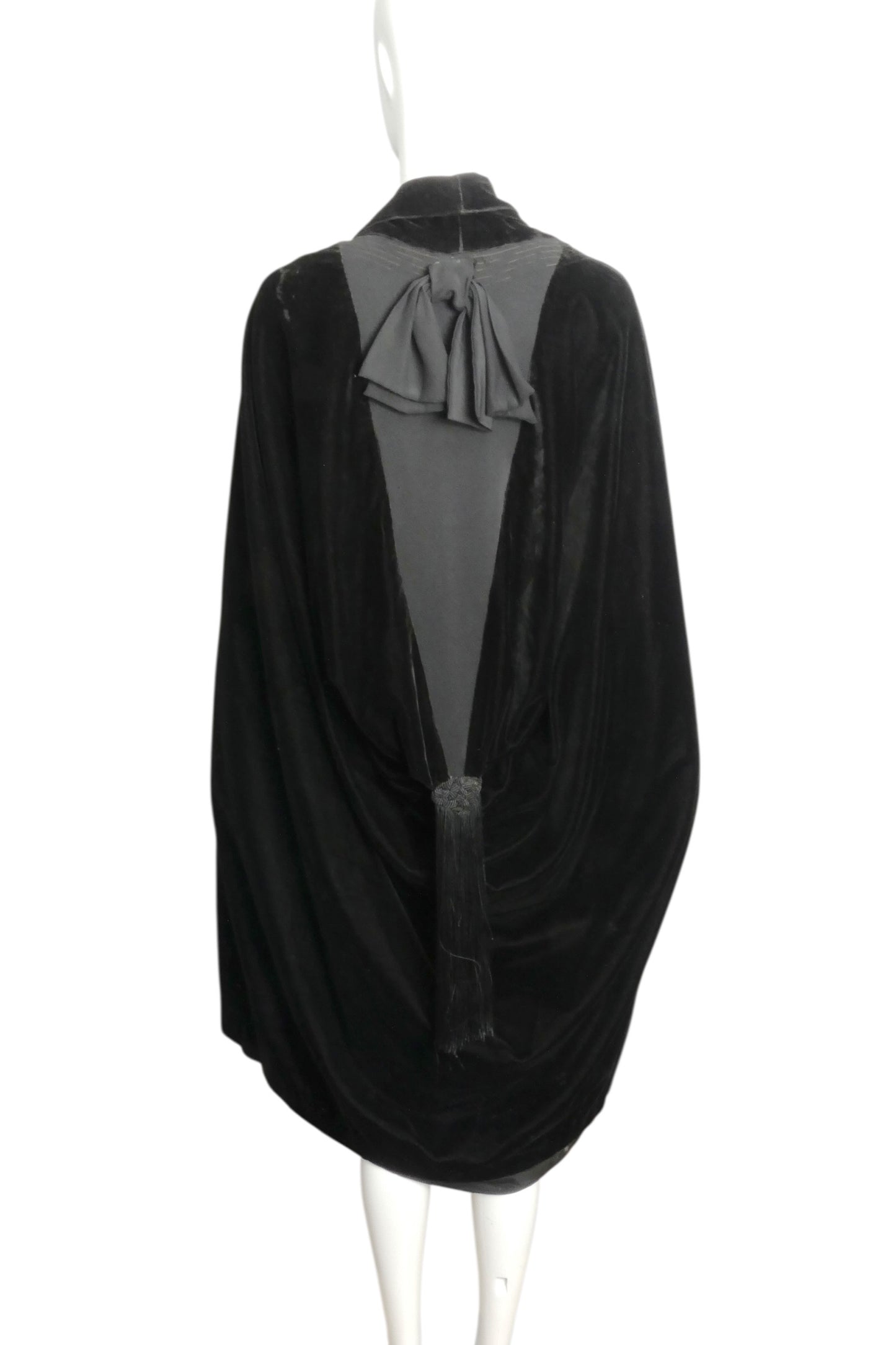 1930s Black Velvet Draped Evening Cape, Size S/M