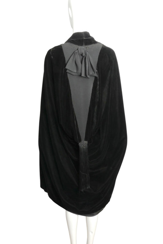 1930s Black Velvet Draped Evening Cape, Size S/M