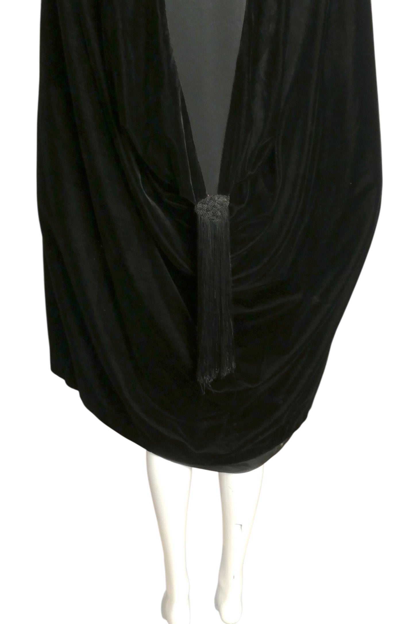 1930s Black Velvet Draped Evening Cape, Size S/M