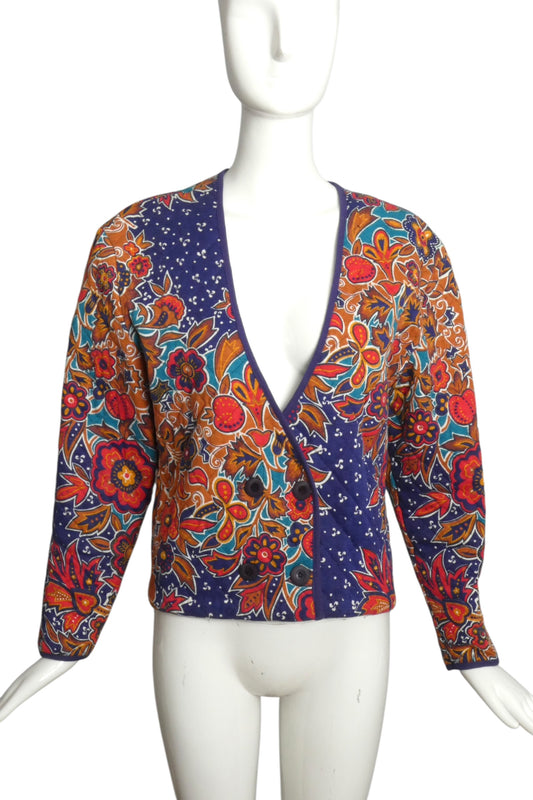 PIERRE CARDIN- 1980s Multi Color Quilted Cotton Jacket, Size 8