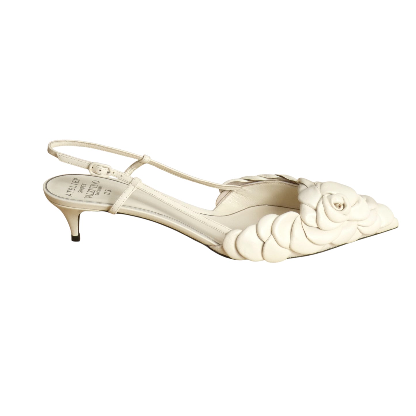 2020s NIB Leather Petal Kitten Heels, Size-42