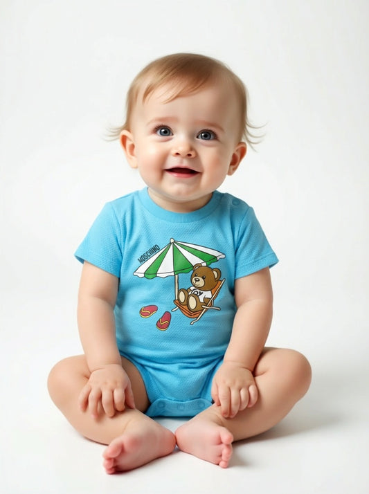 2023 Blue Cotton Pique Onesie, Size3-6 Months