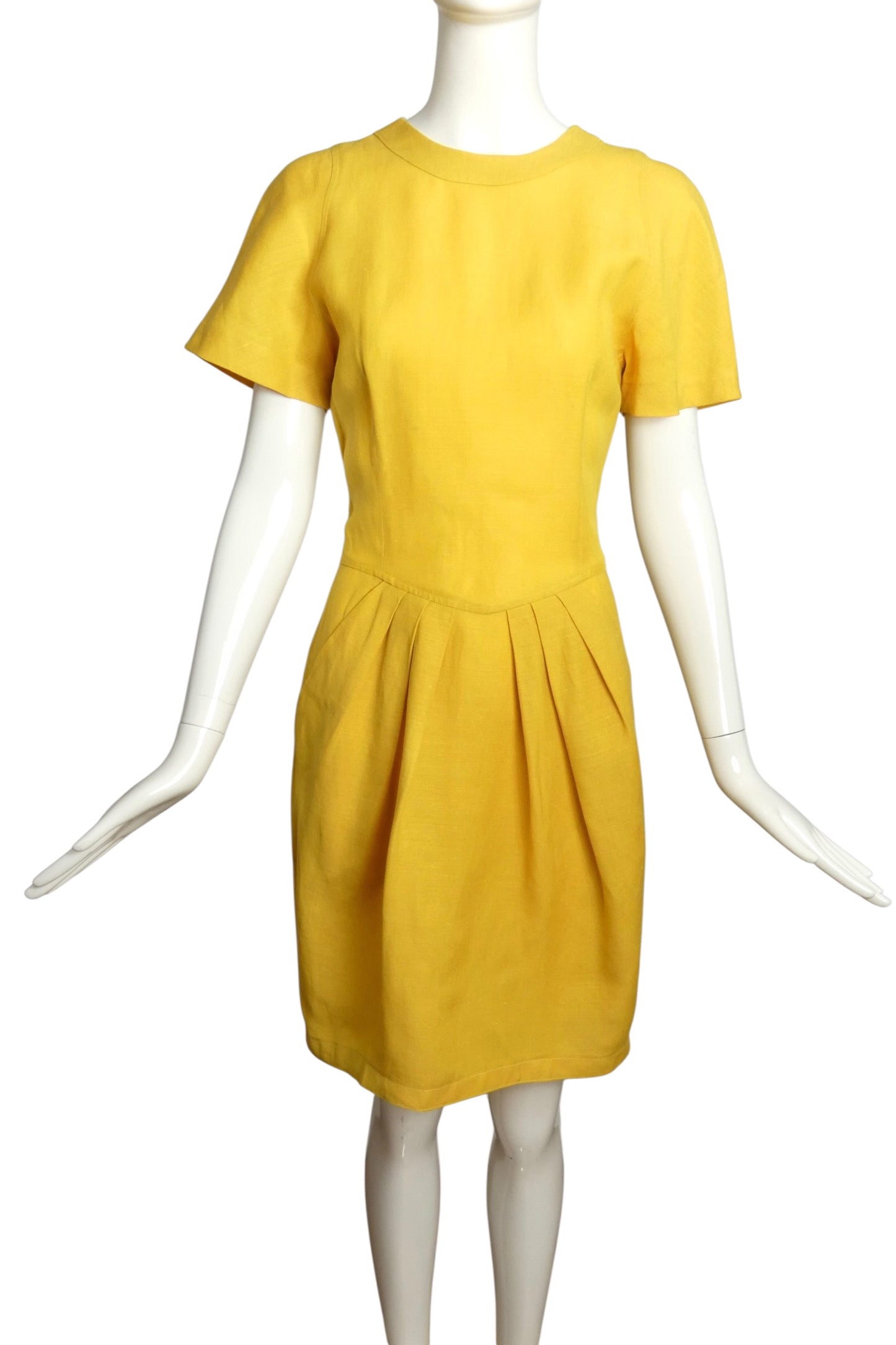 1990s Yellow Linen Shift Dress, Size 4