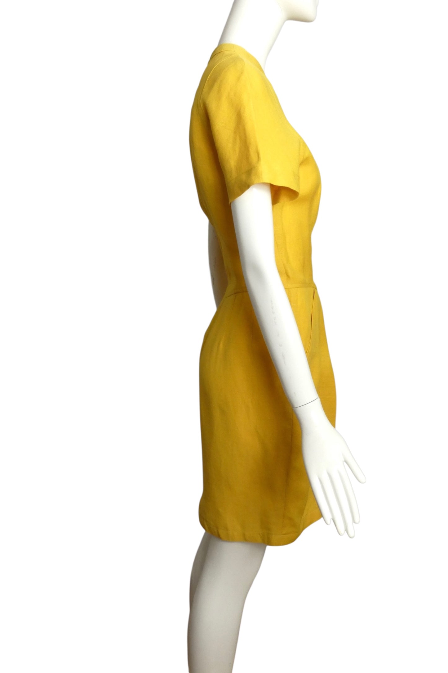 1990s Yellow Linen Shift Dress, Size 4