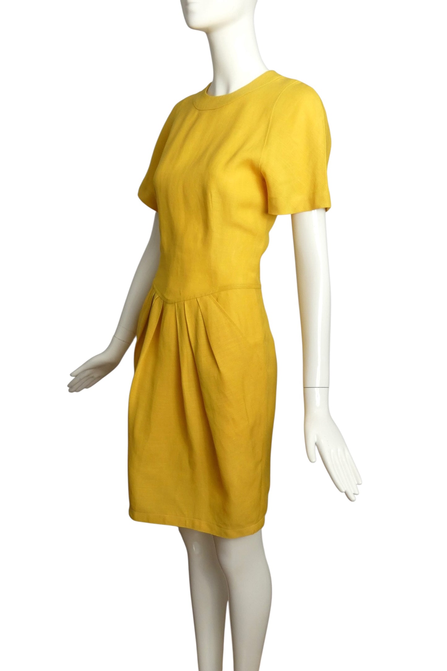 1990s Yellow Linen Shift Dress, Size 4