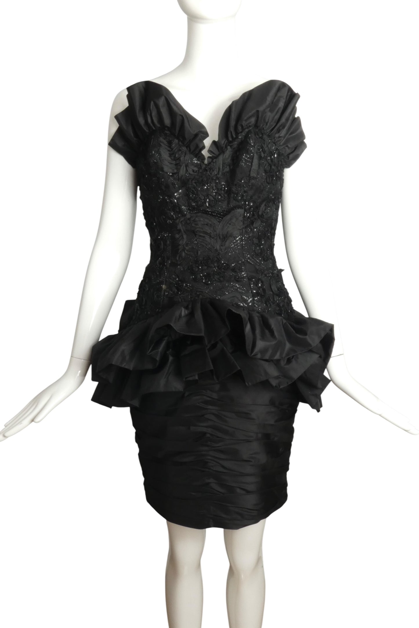 1980s Taffeta & Ribbon Cocktail Dress, Size-6