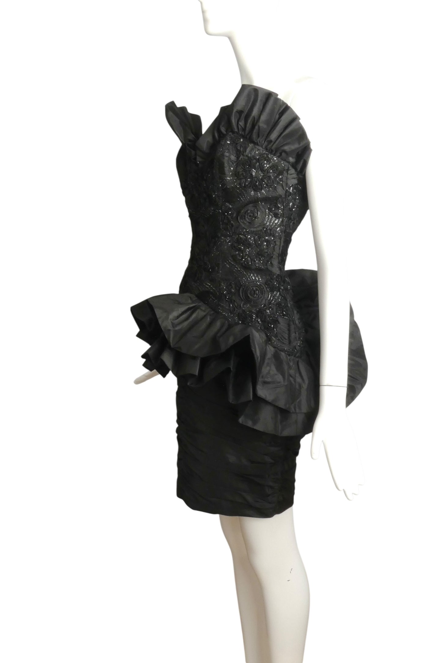 1980s Taffeta & Ribbon Cocktail Dress, Size-6