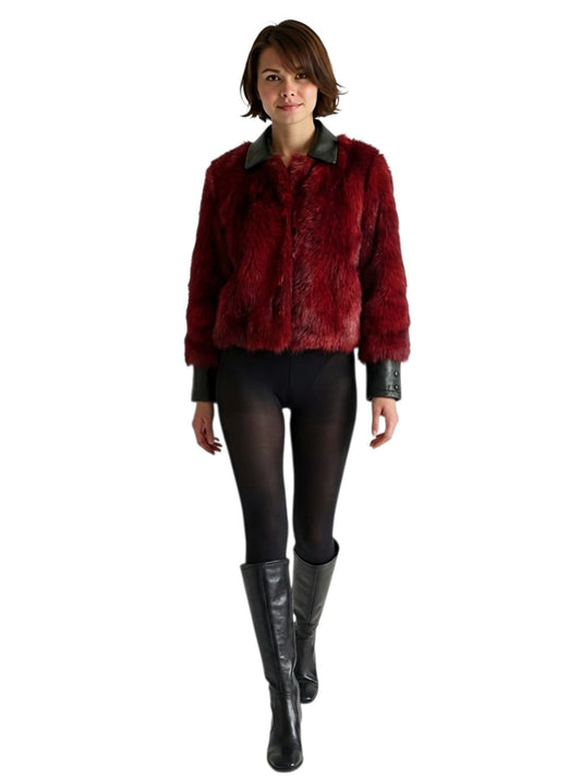 PIERRE CARDIN - 1970s Burgundy Fur & Leather Coat, Size 4