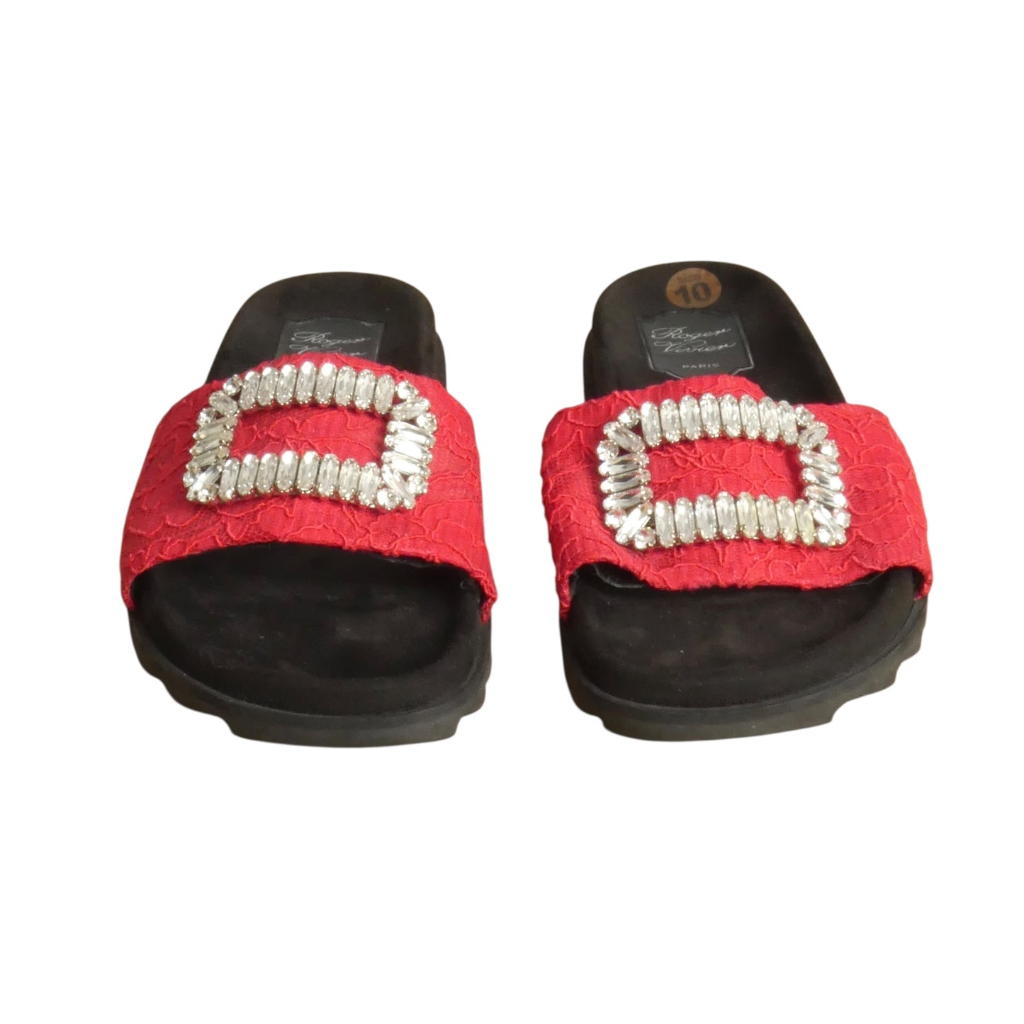 2010s Lace Pilgrim Buckle Slides, Size-40