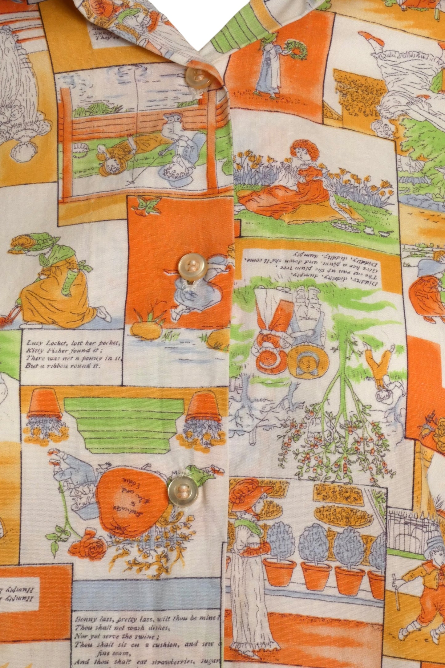 1970s Kate Greenaway Nursery Rhyme Print Blouse, Size-6