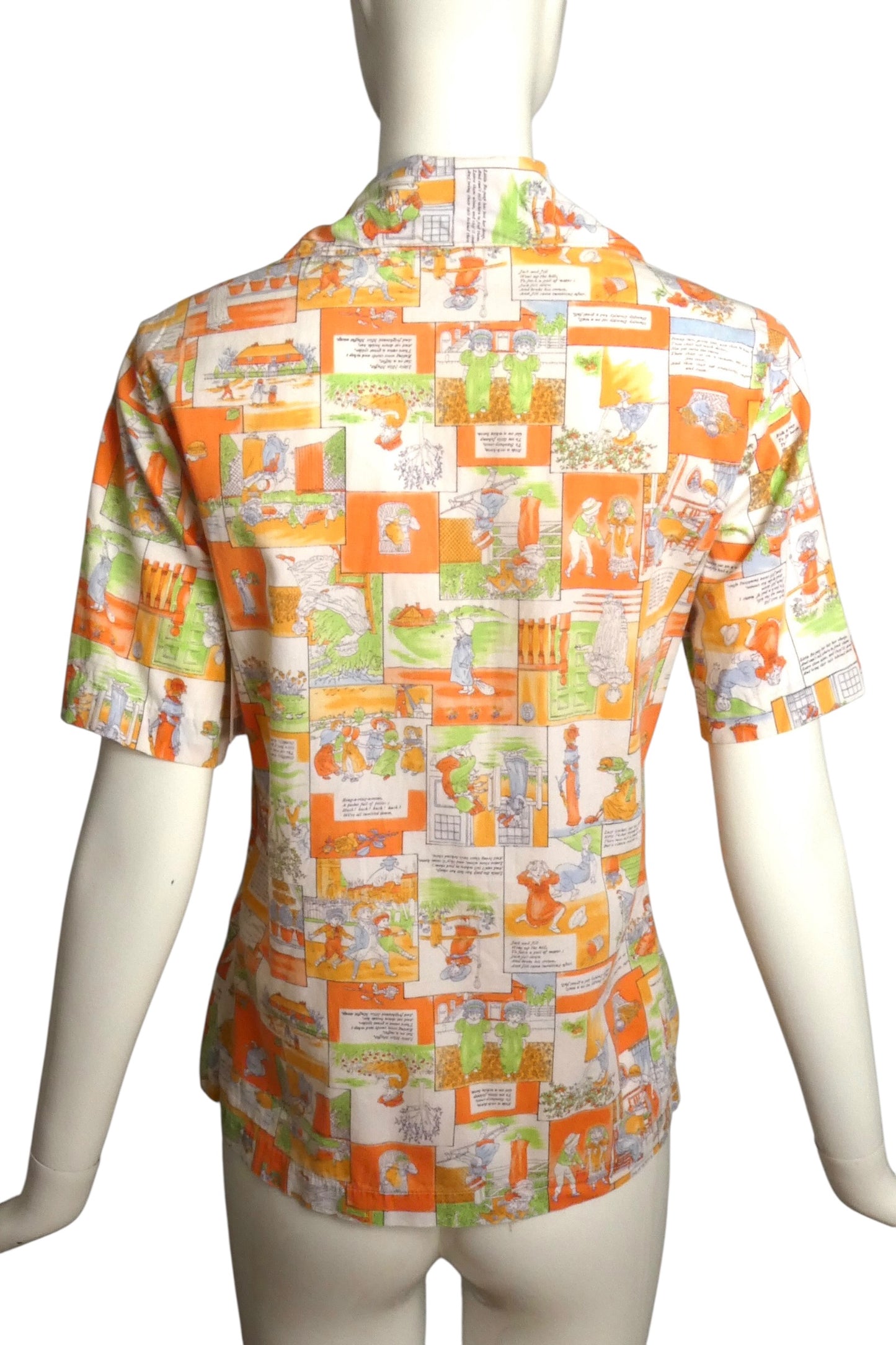 1970s Kate Greenaway Nursery Rhyme Print Blouse, Size-6
