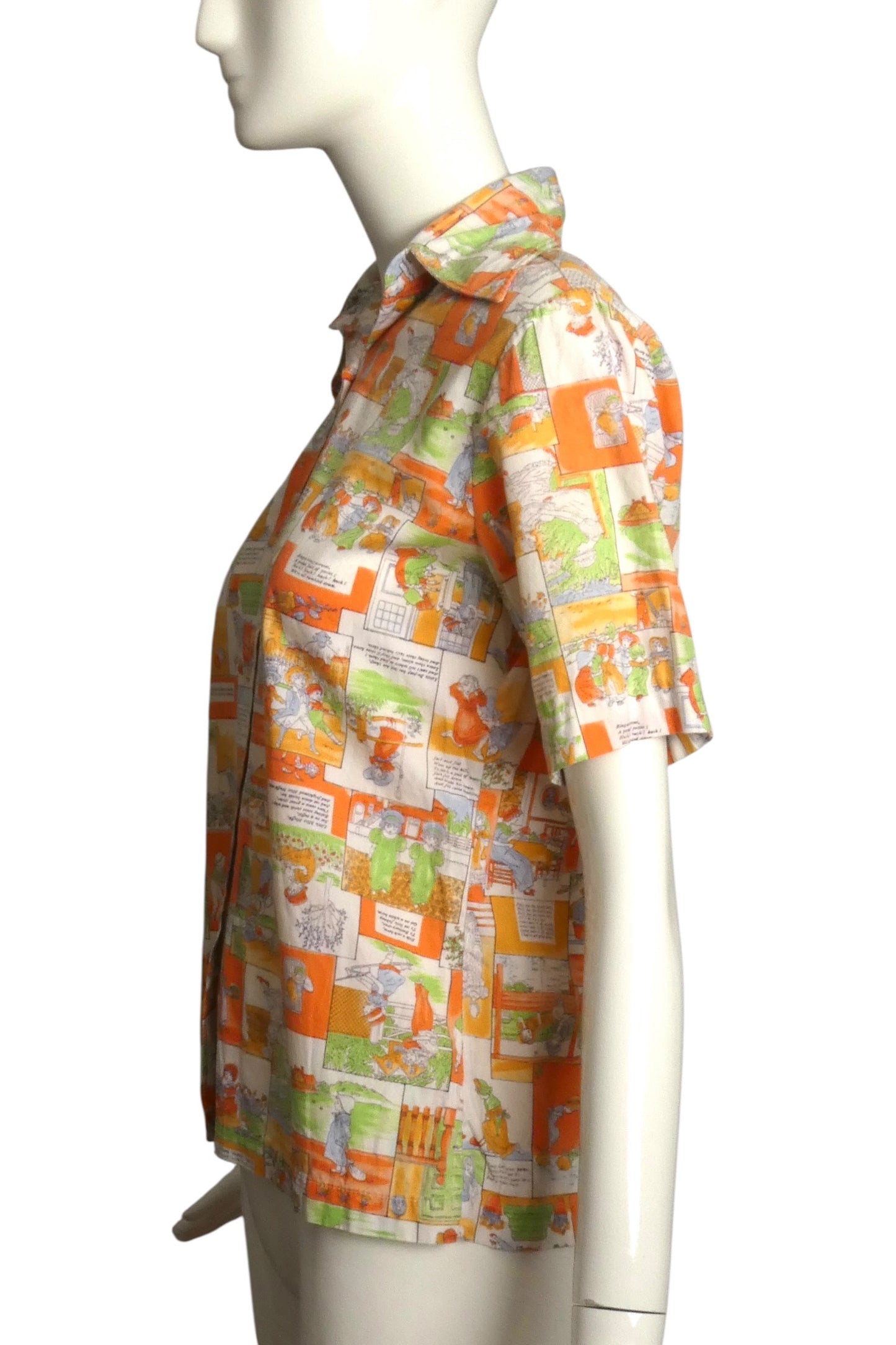 1970s Kate Greenaway Nursery Rhyme Print Blouse, Size-6