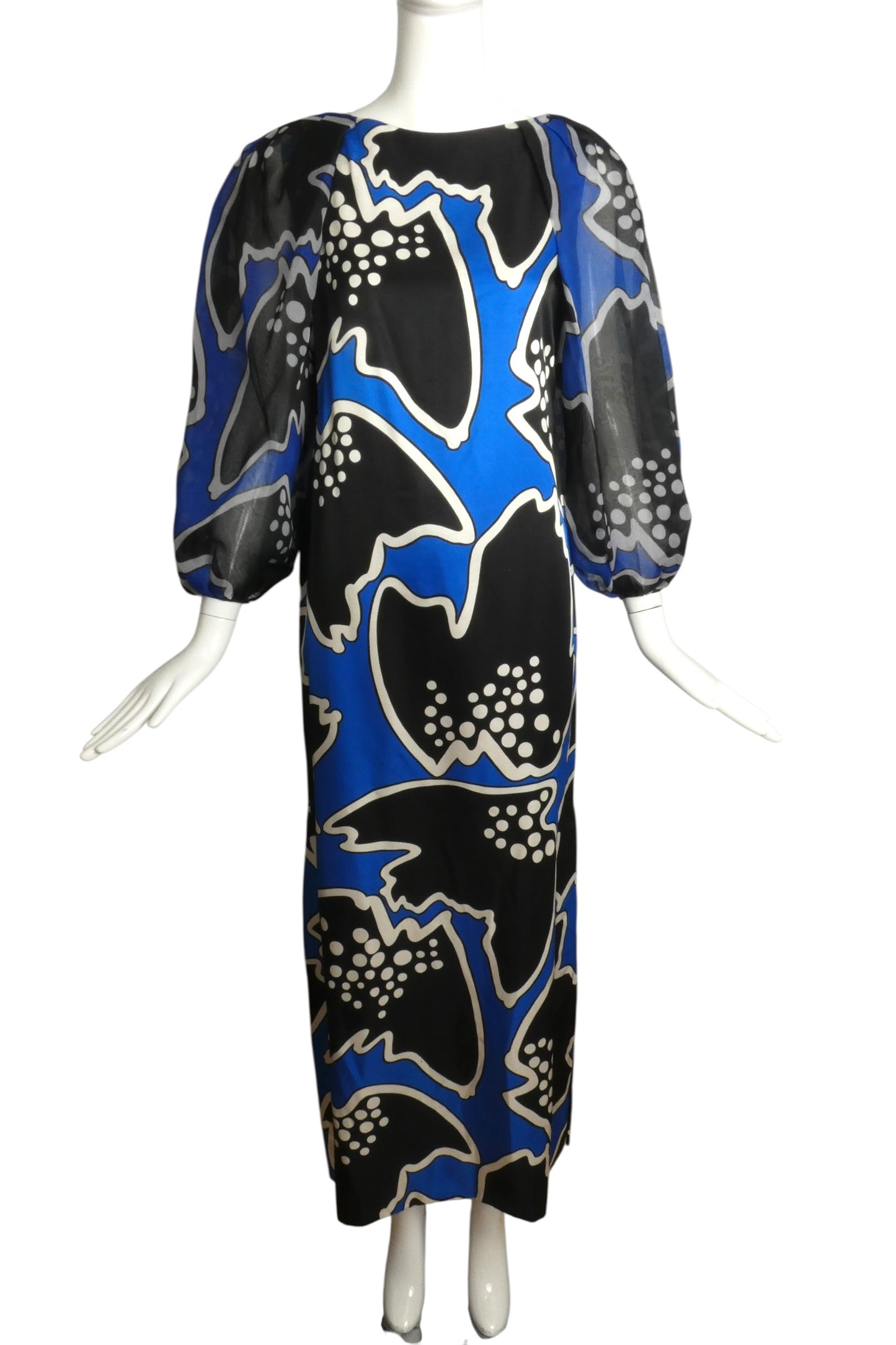 1980s Printed Silk Evening Gown, Size-8