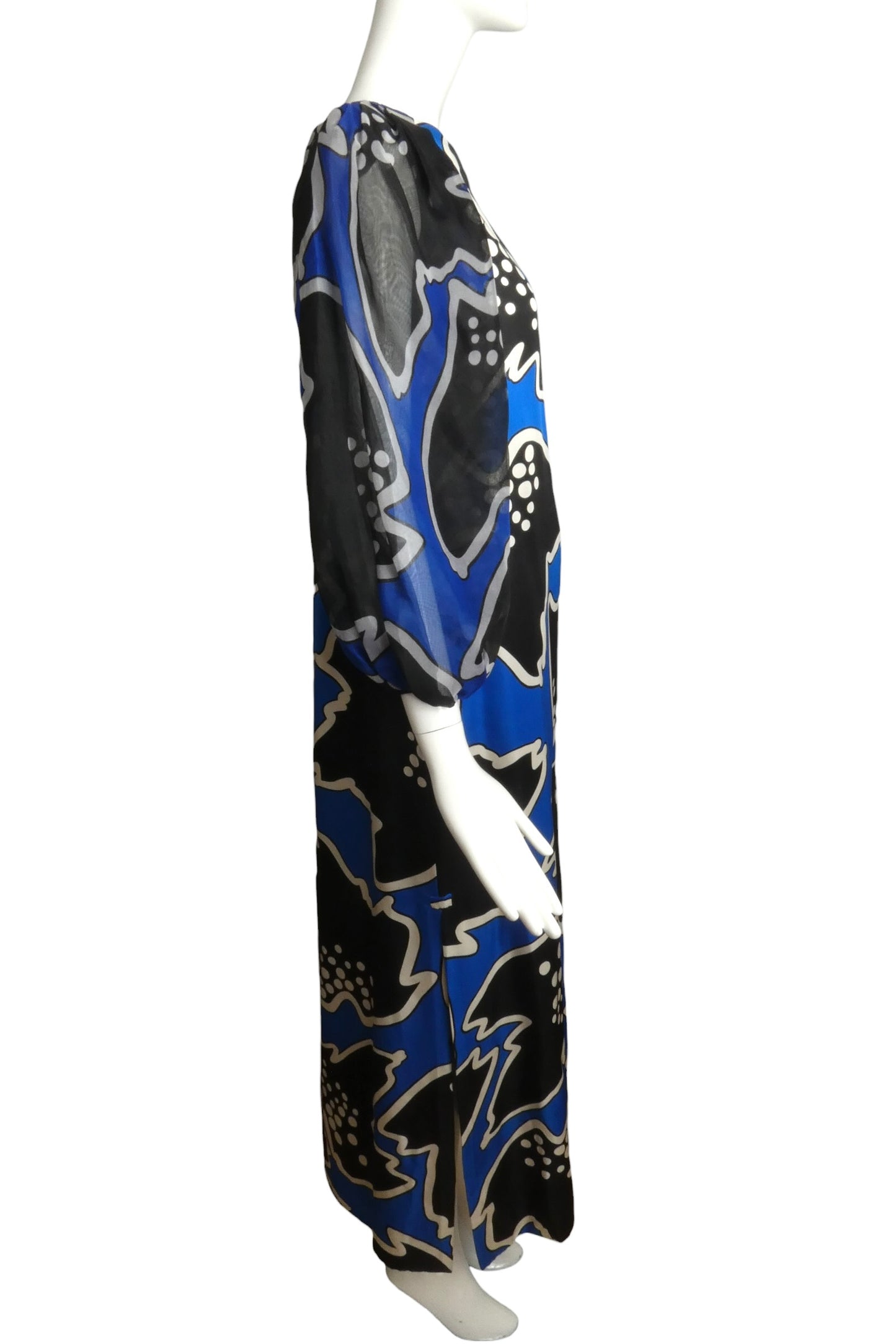1980s Printed Silk Evening Gown, Size-8