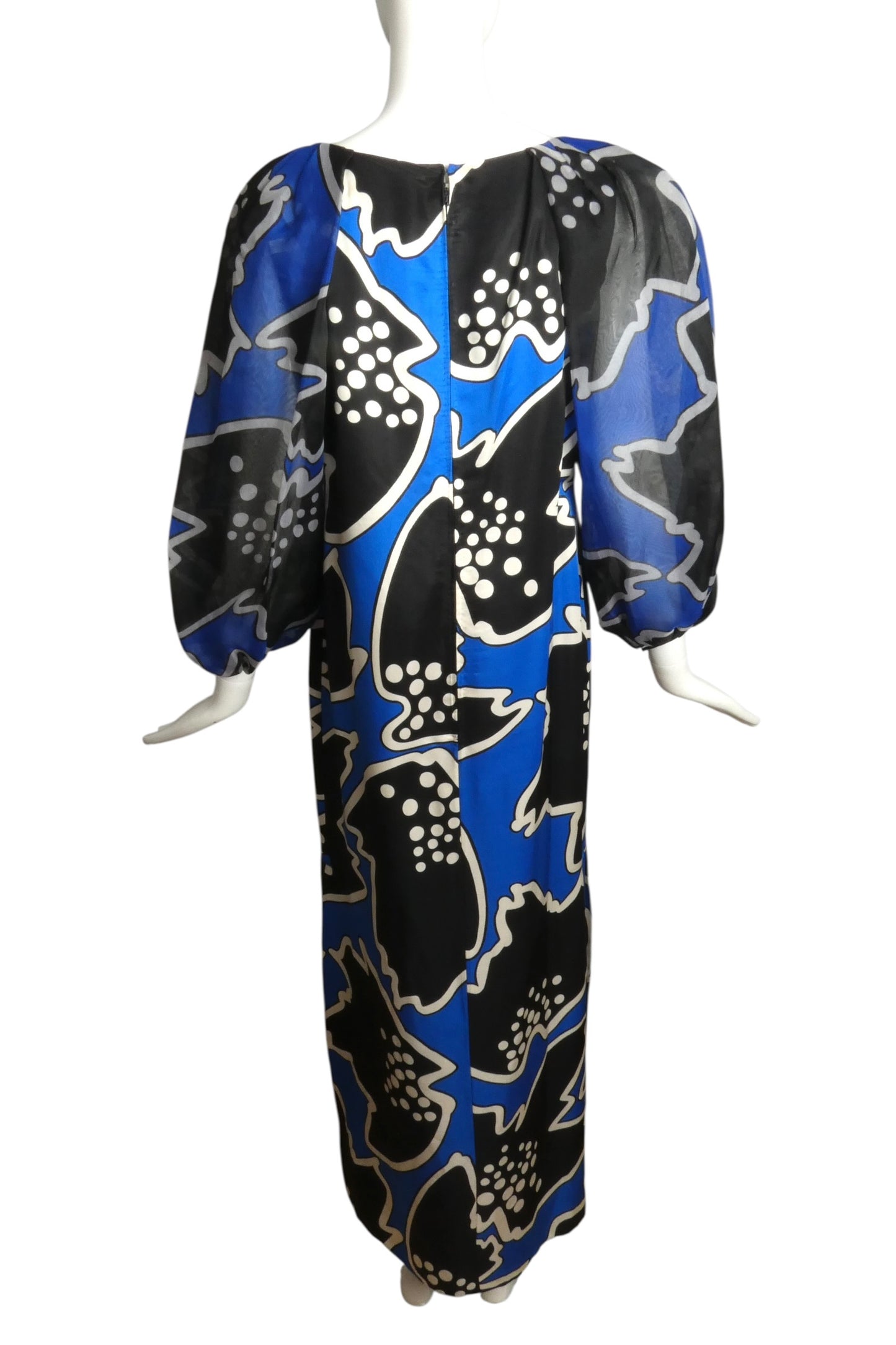 1980s Printed Silk Evening Gown, Size-8