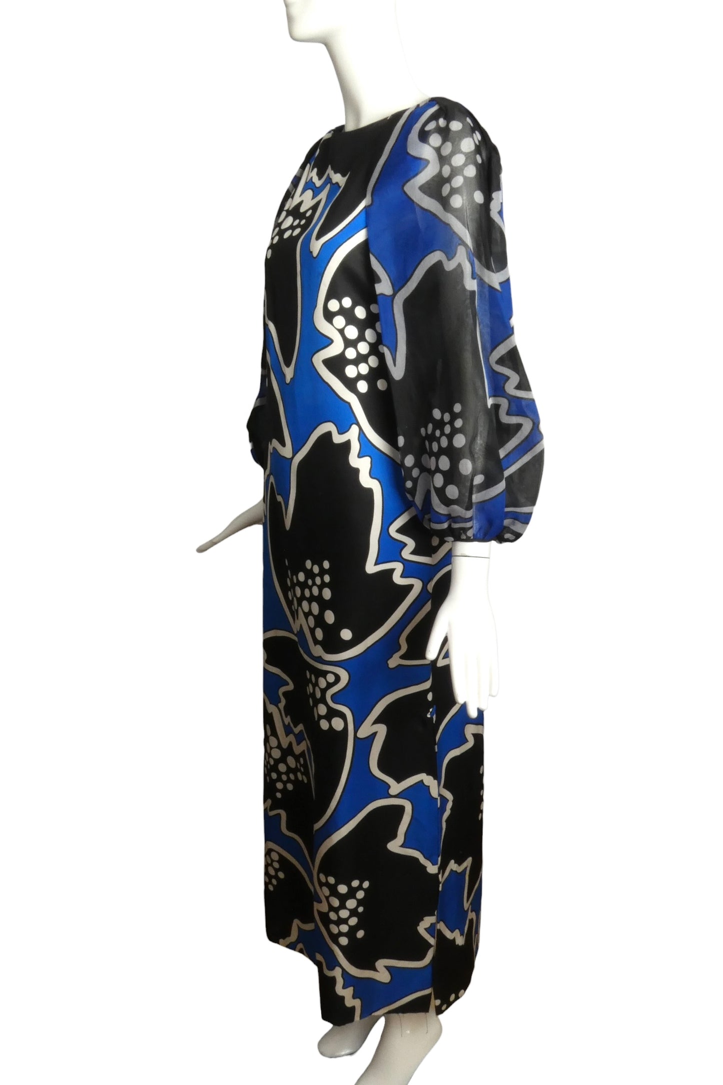 1980s Printed Silk Evening Gown, Size-8
