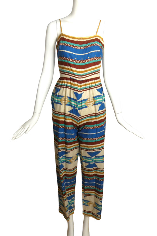 1980s Cotton Print Jumpsuit, Size-2 P