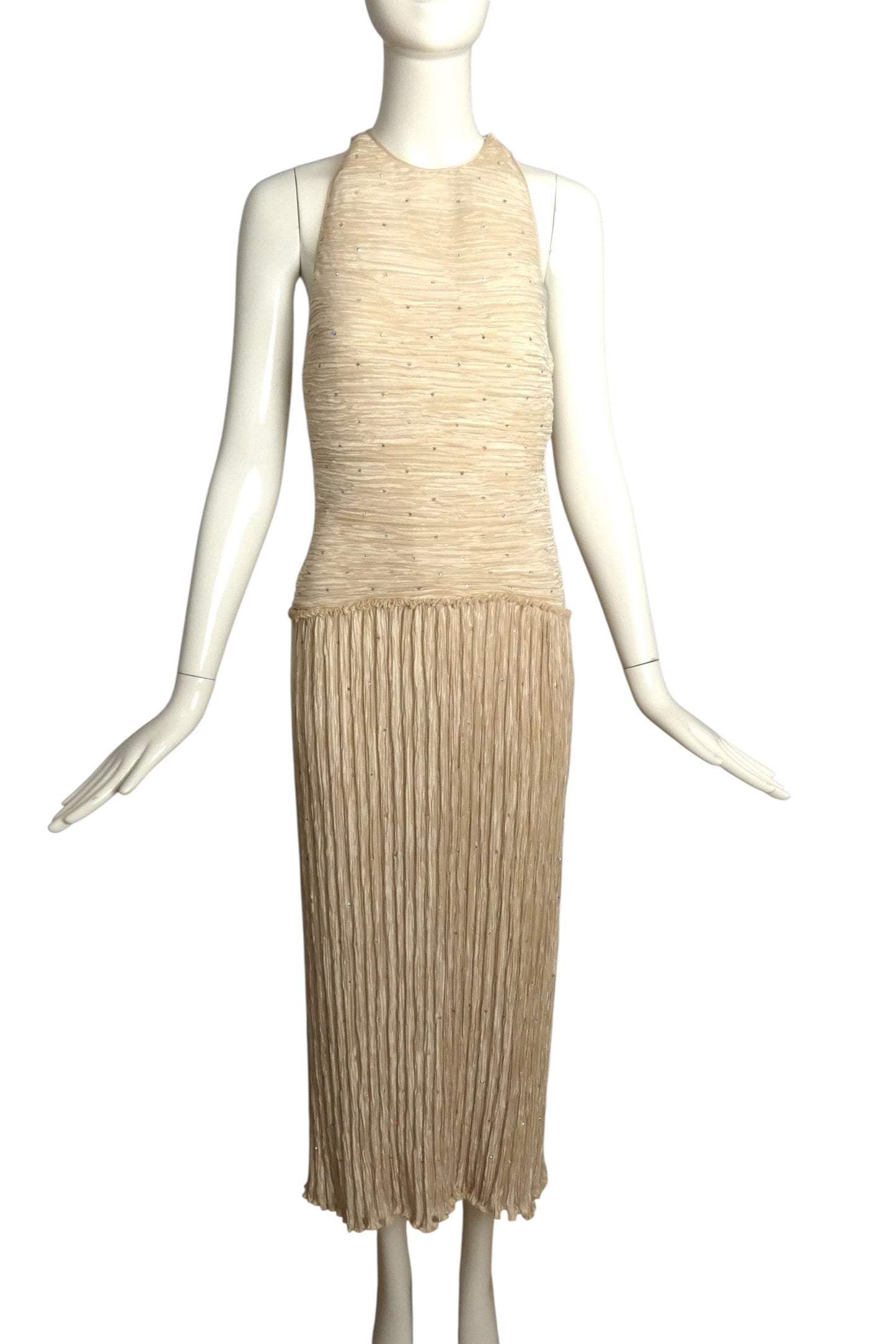 Rhinestone Plissé Evening Dress, Size 2