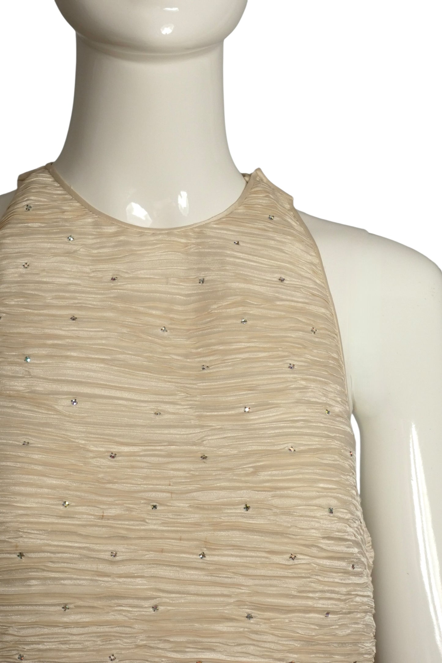 Rhinestone Plissé Evening Dress, Size 2