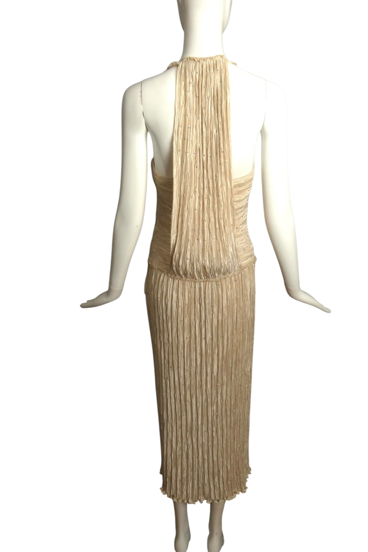 Rhinestone Plissé Evening Dress, Size 2