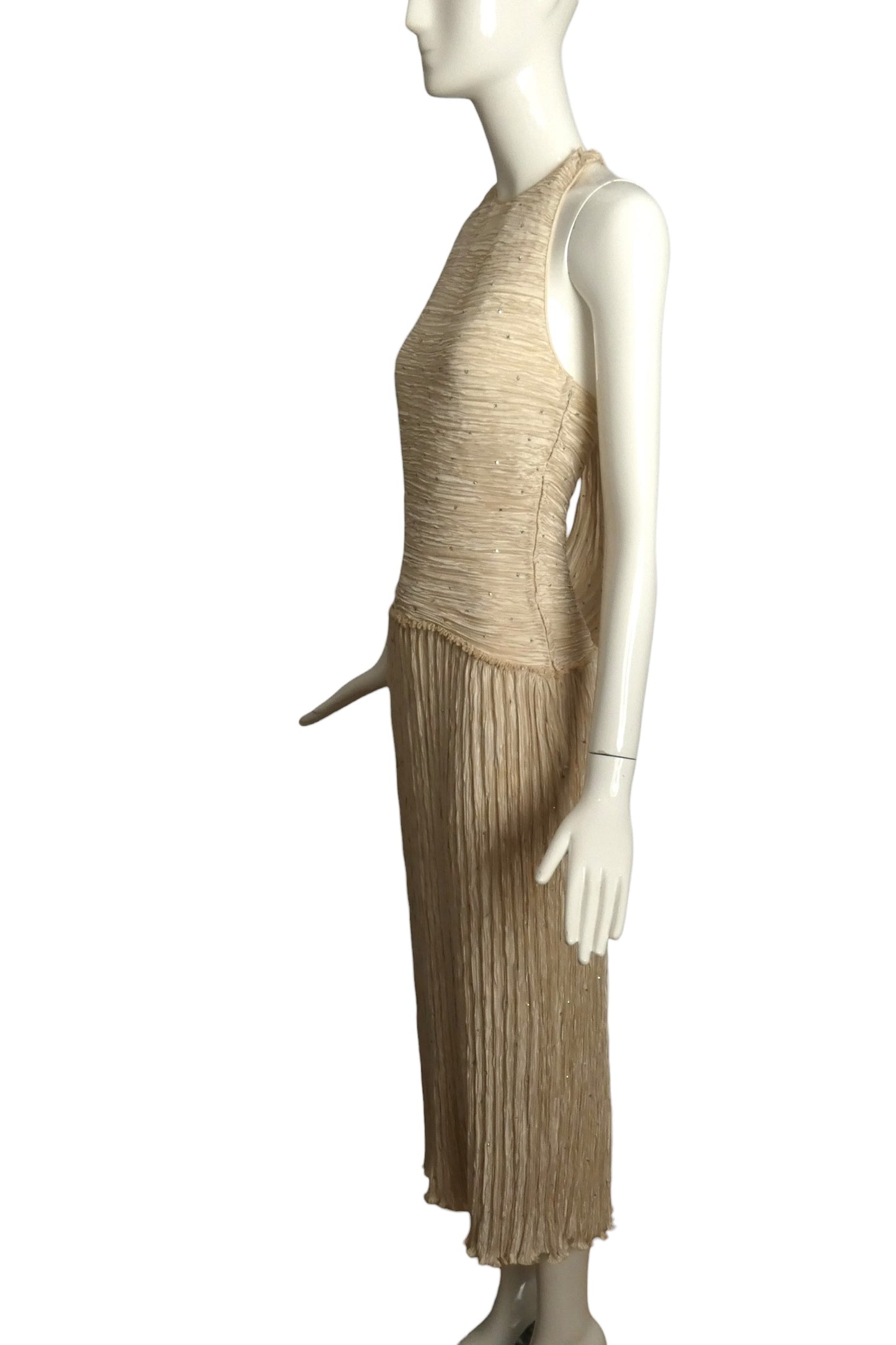 Rhinestone Plissé Evening Dress, Size 2