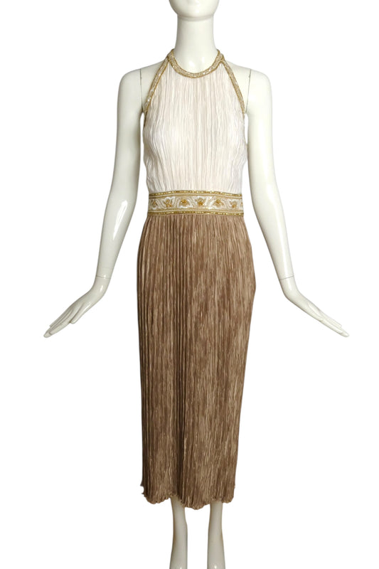 1980s Embellished Plisse Midi Dress, Size 2