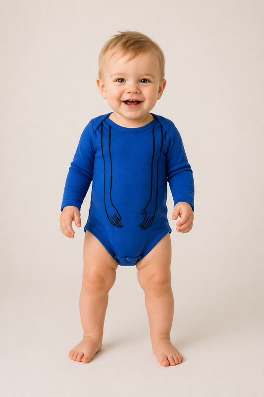 Blue Cotton Print Romper, 3 mos
