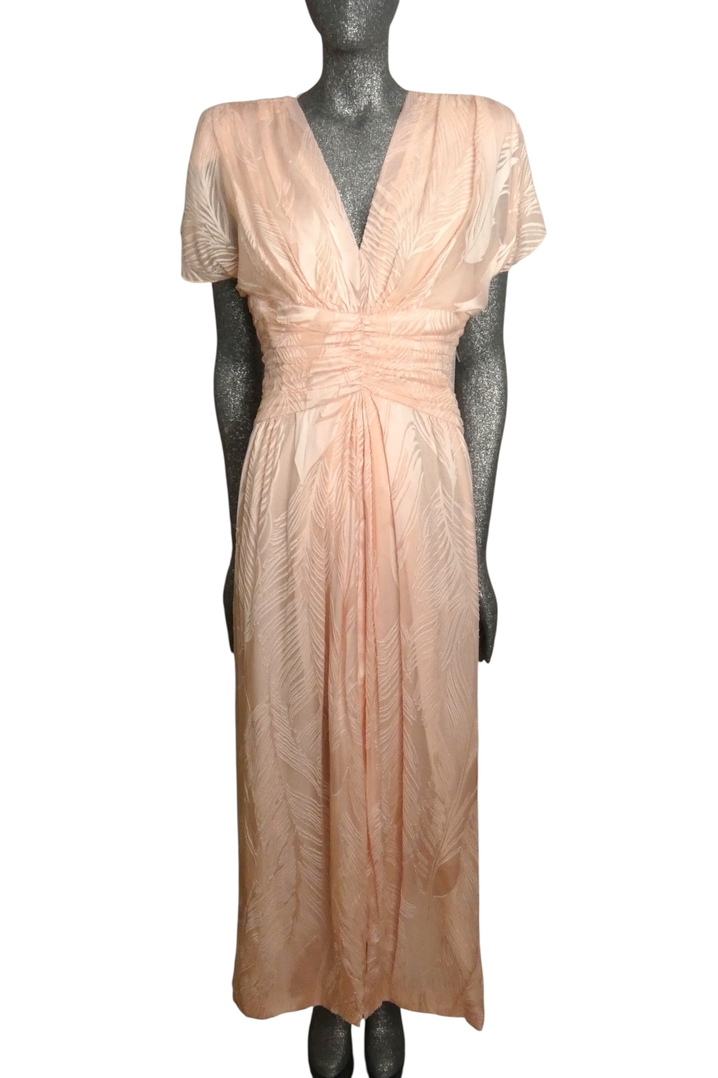 1980s Pink Voided Velvet Evening Dress, Size 8