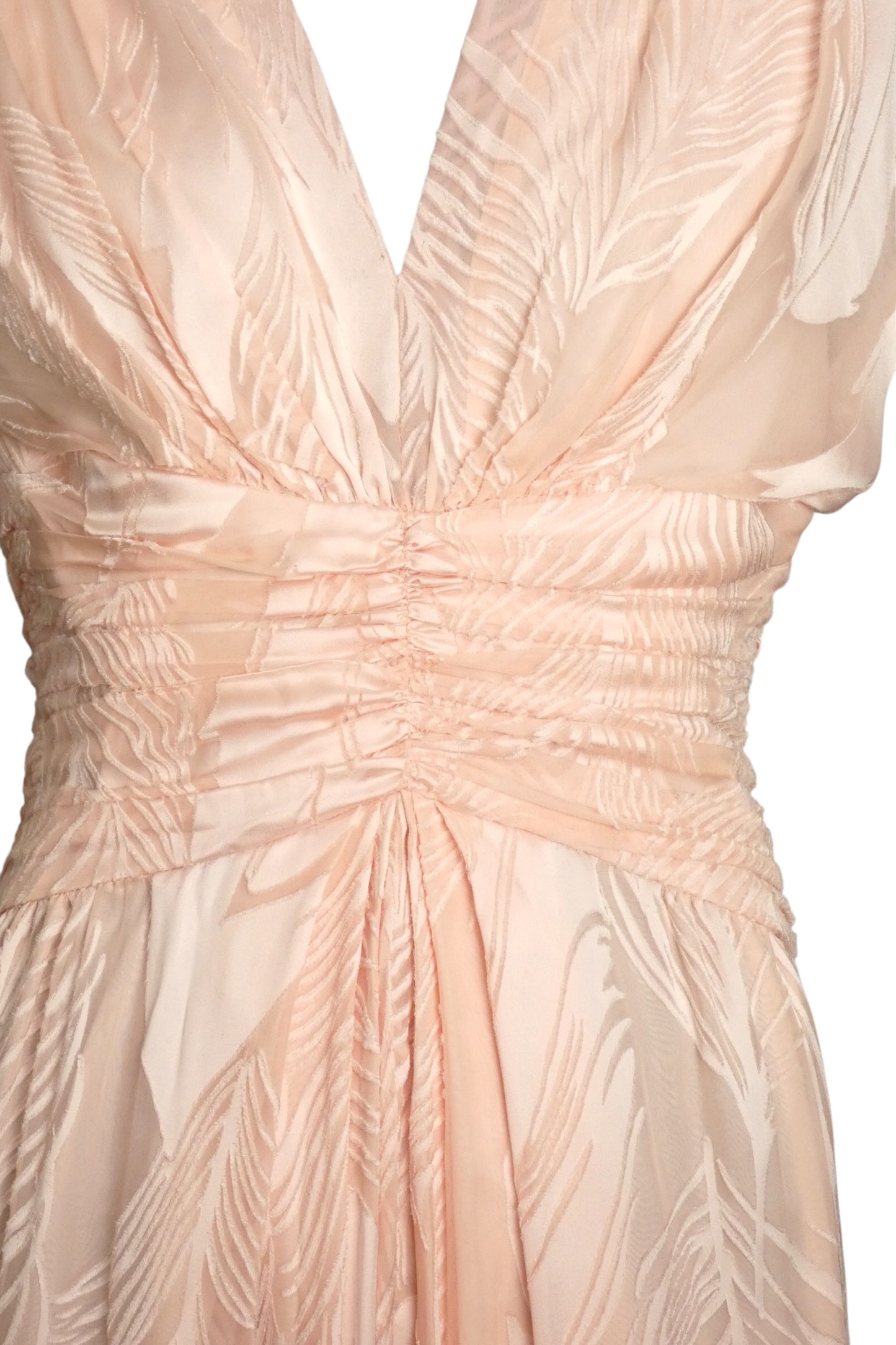1980s Pink Voided Velvet Evening Dress, Size 8