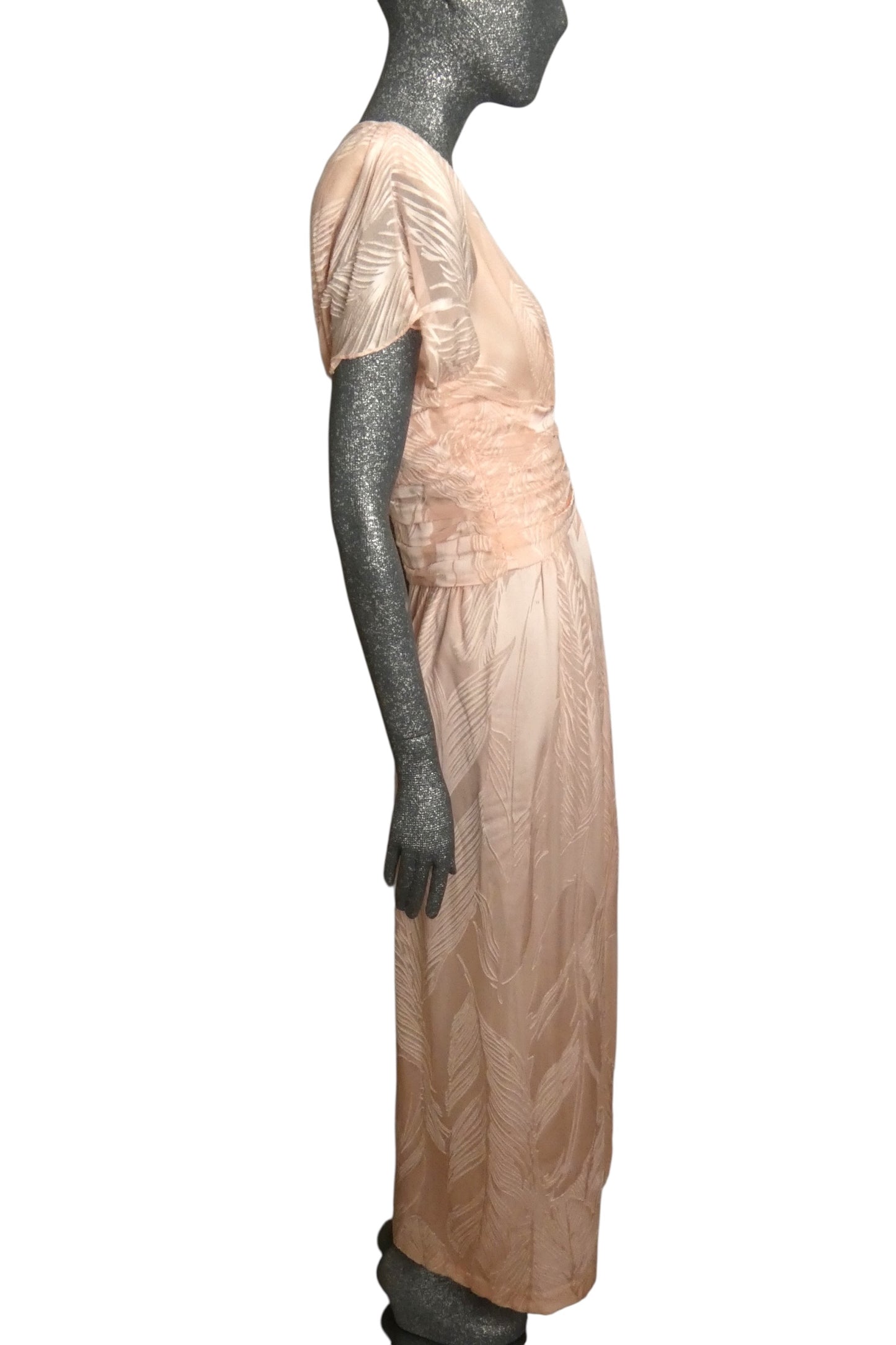 1980s Pink Voided Velvet Evening Dress, Size 8