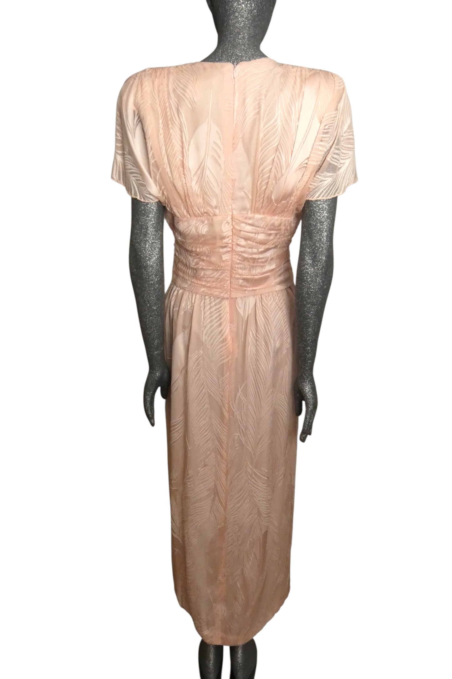 1980s Pink Voided Velvet Evening Dress, Size 8