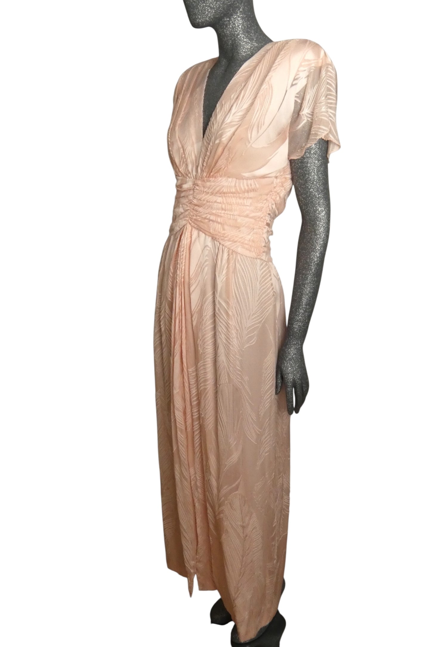 1980s Pink Voided Velvet Evening Dress, Size 8
