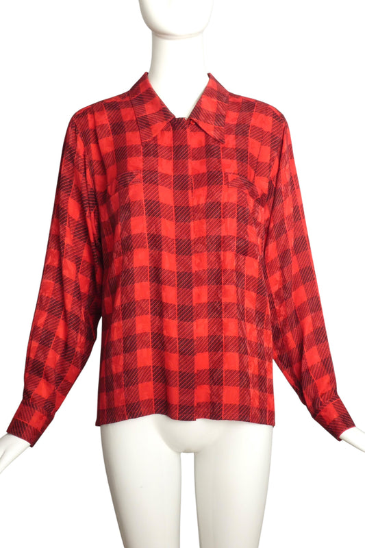 1980s Silk Plaid Blouse, Size-6