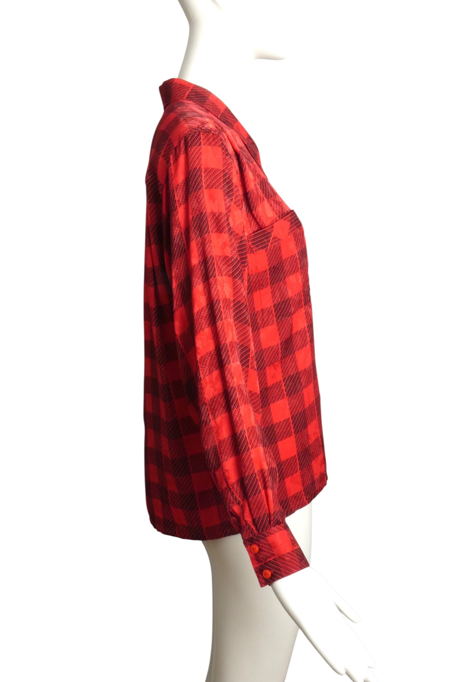 1980s Silk Plaid Blouse, Size-6