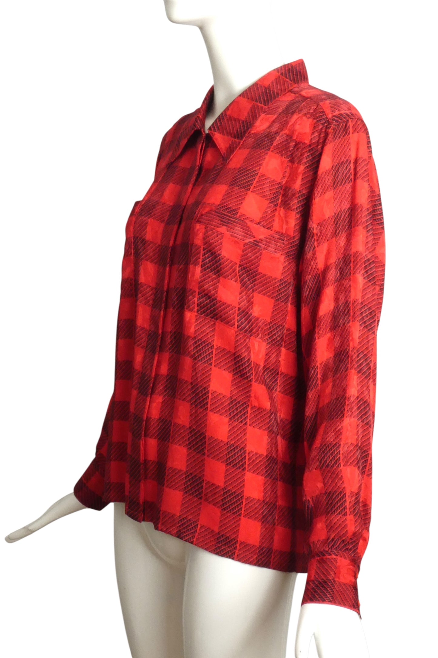 1980s Silk Plaid Blouse, Size-6
