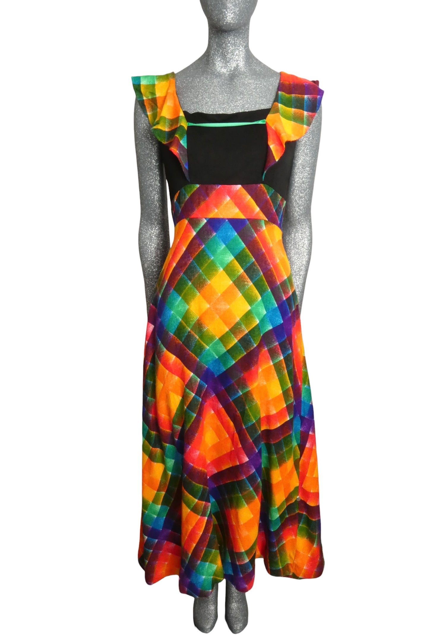 1970s Check Maxi Dress, Size 4