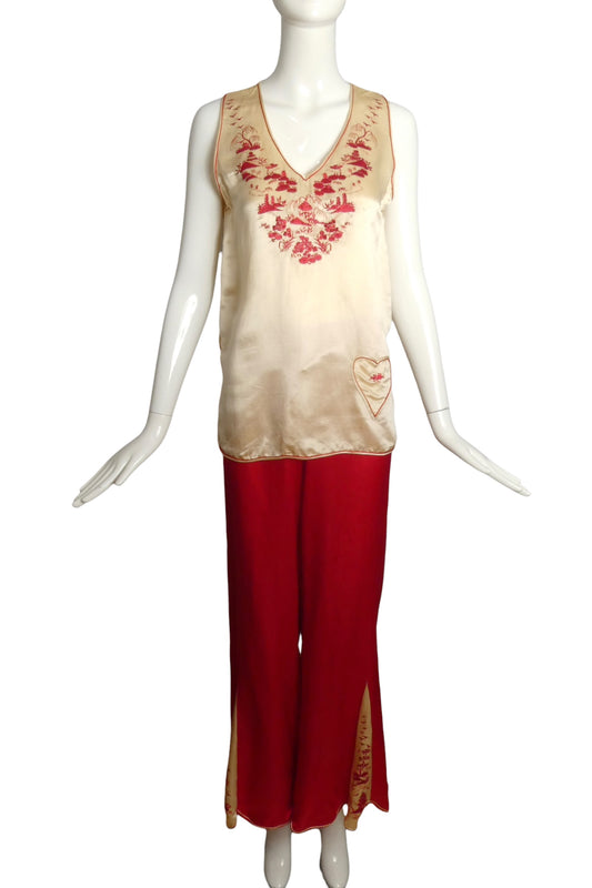 1920s Silk Embroidered Lounging Ensemble, Size-4