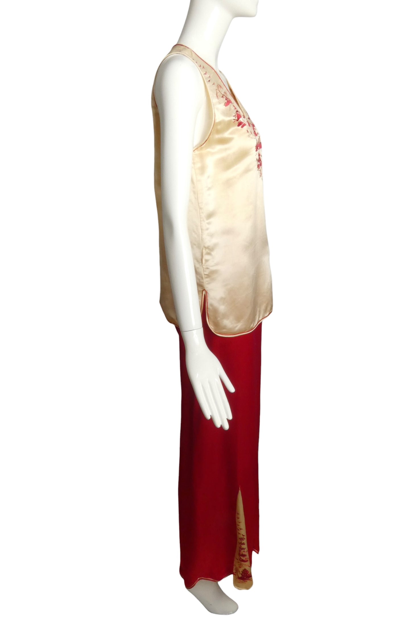 1920s Silk Embroidered Lounging Ensemble, Size-4