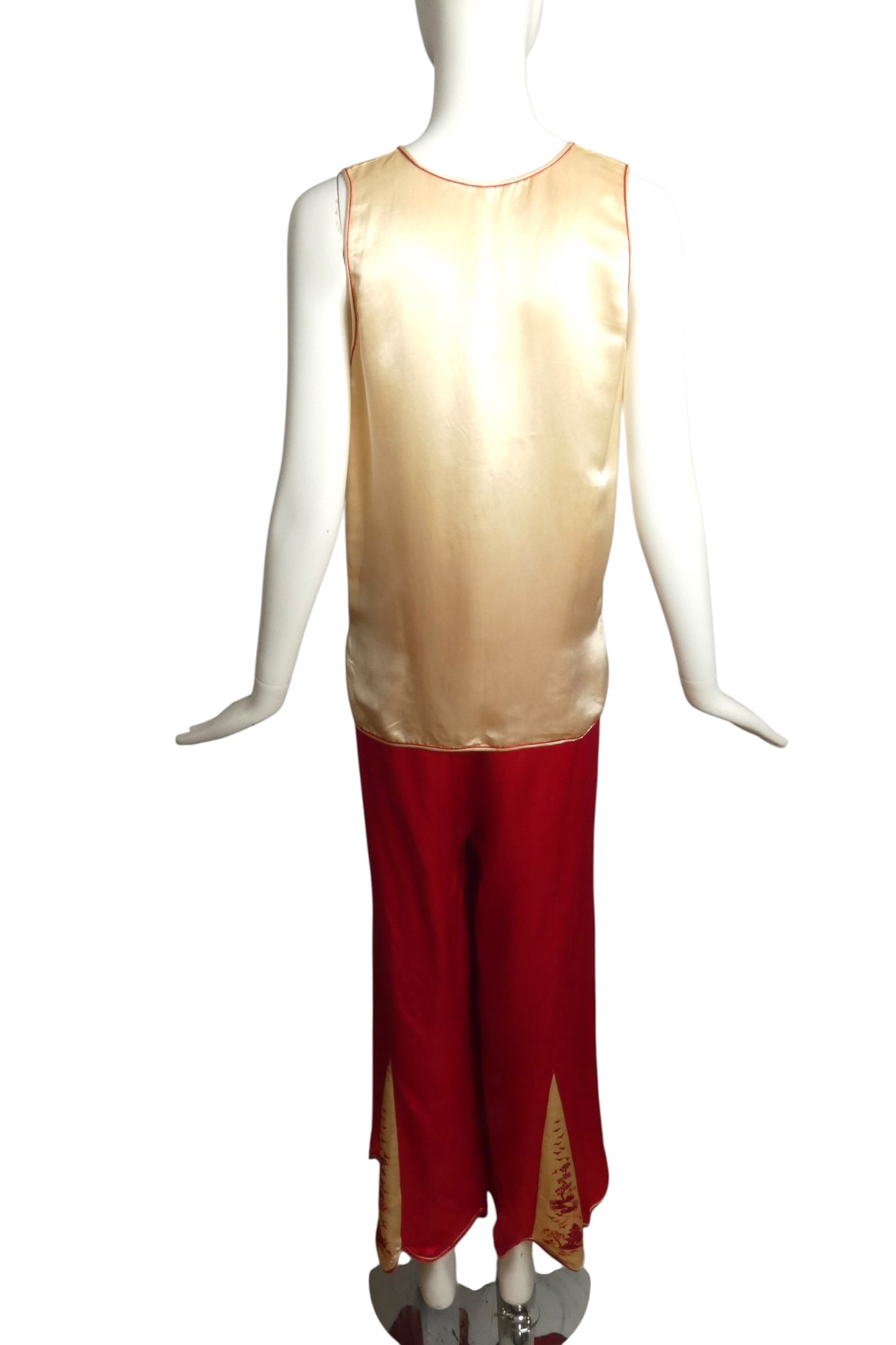 1920s Silk Embroidered Lounging Ensemble, Size-4