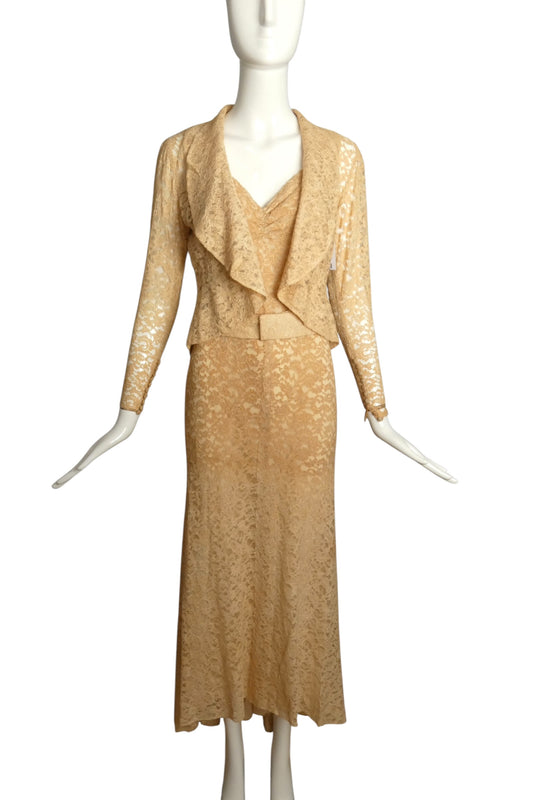 1930s Lace Evening Dress & Jacket, Size-4