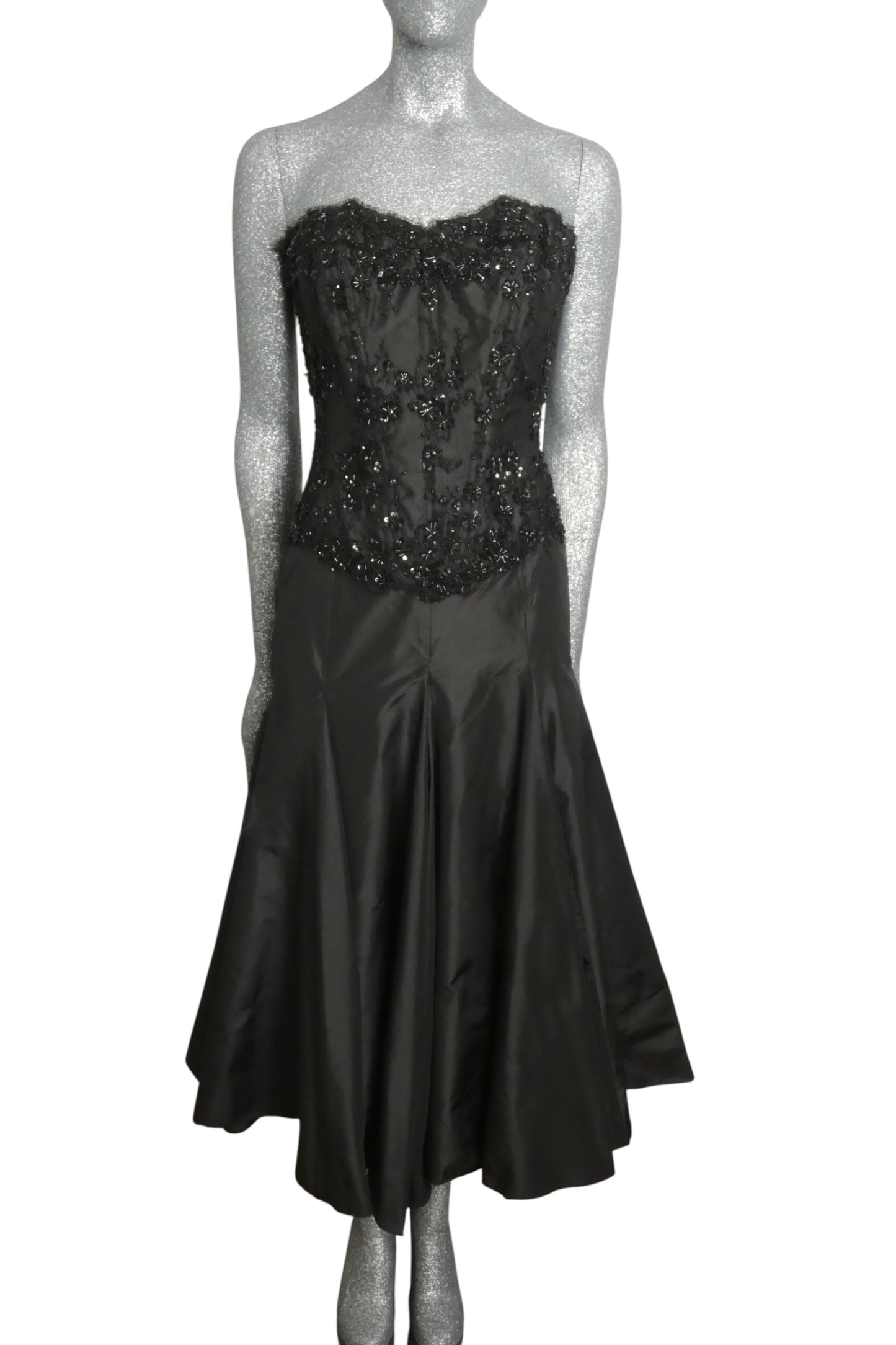 1980s Beaded Taffeta Dress, Size 8