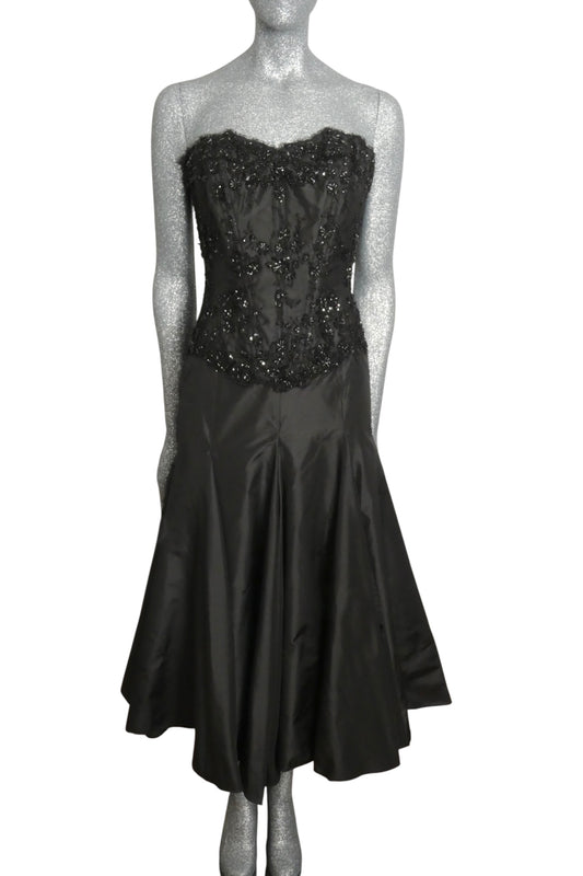 VICKY TIEL COUTURE - 1980s Beaded Taffeta Dress, Size 8
