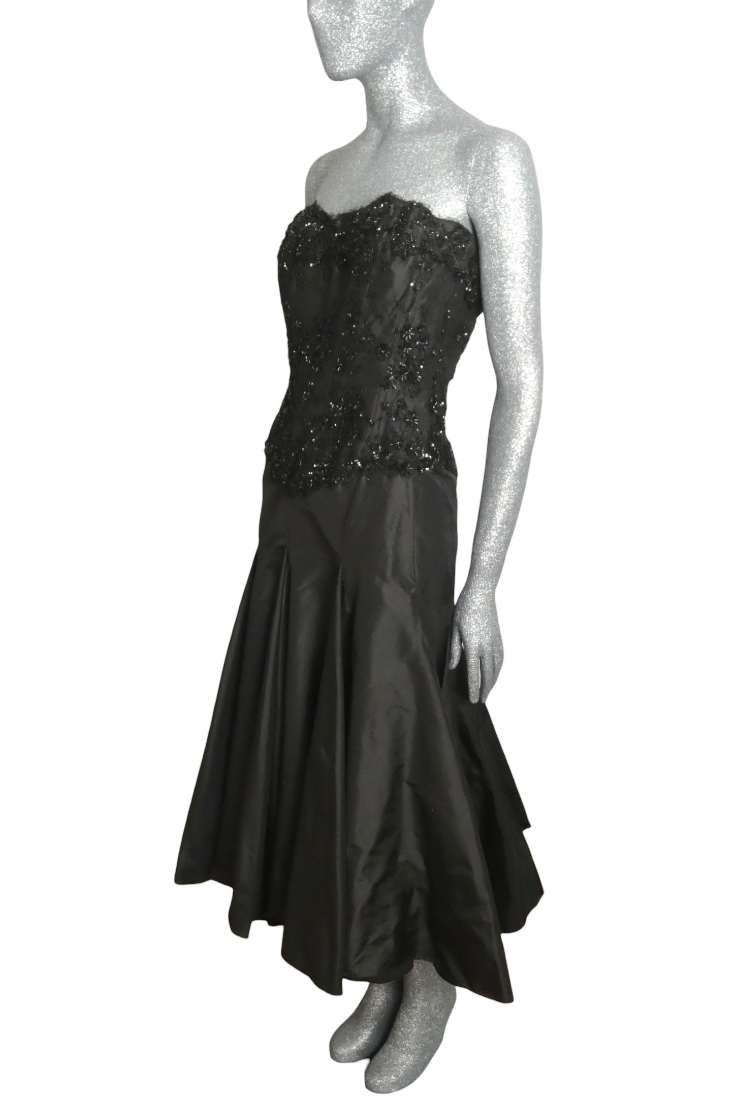 1980s Beaded Taffeta Dress, Size 8