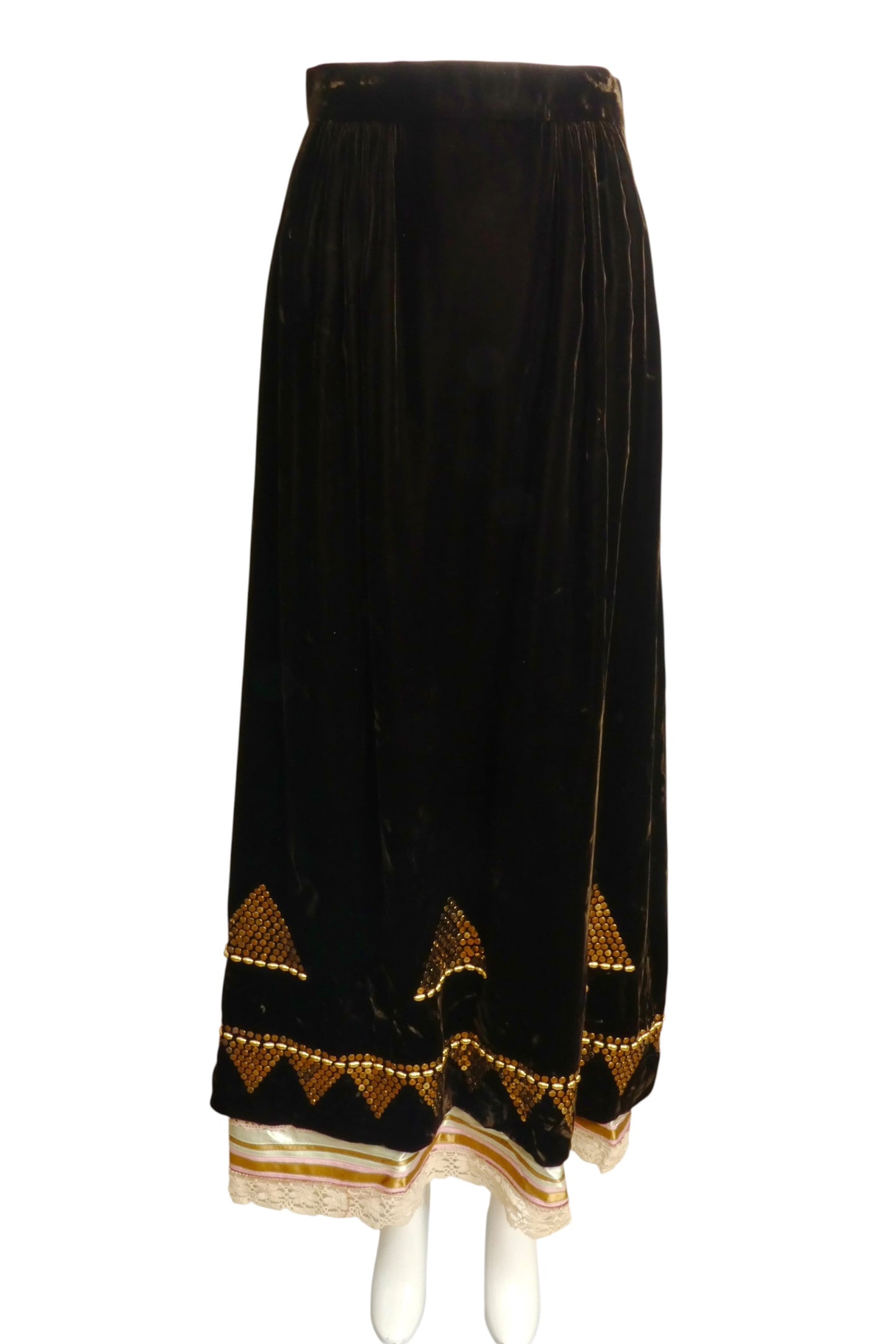 1974 Velvet Sequin & Ribbon Maxi Skirt, Size-4