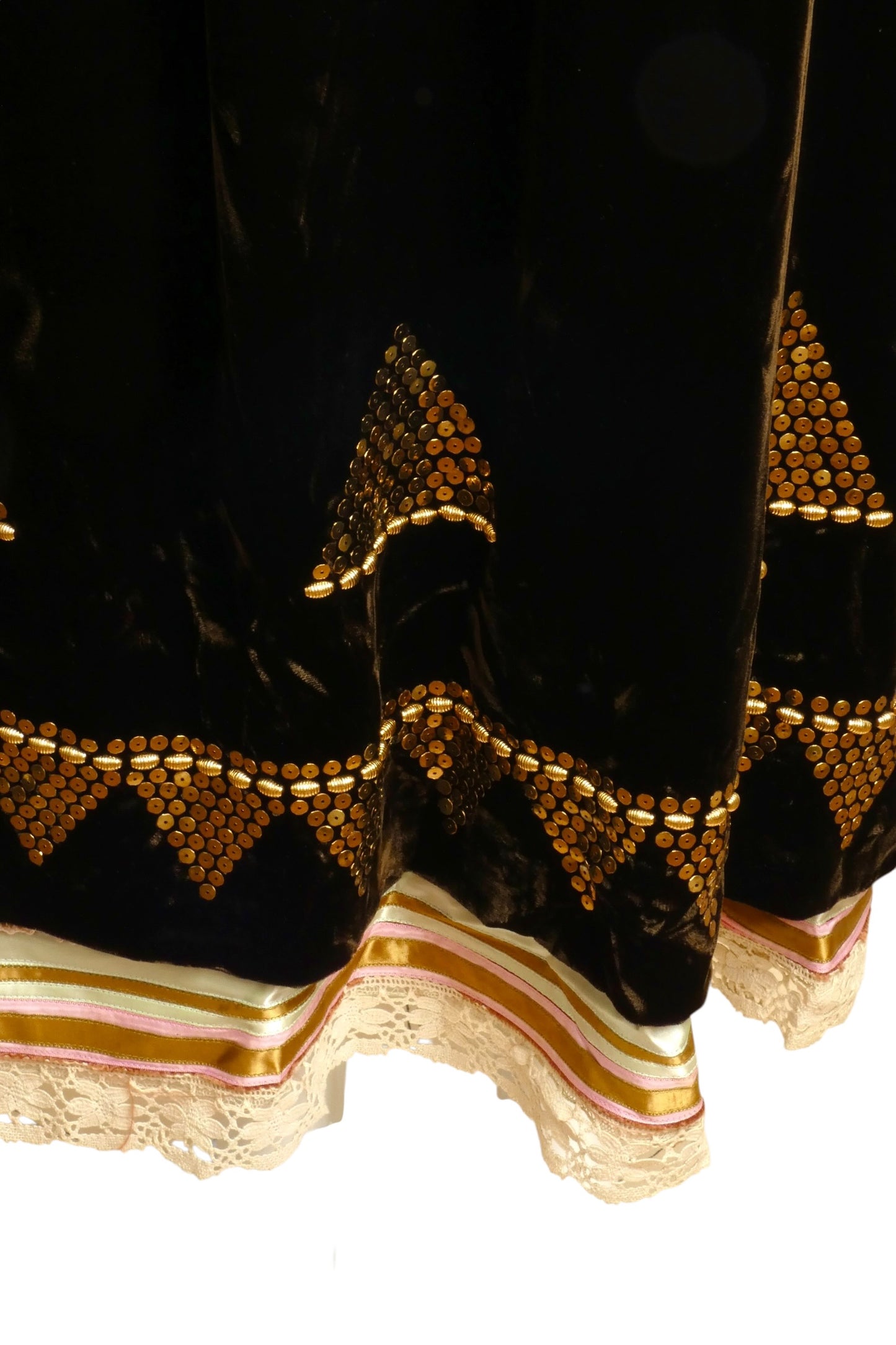 1974 Velvet Sequin & Ribbon Maxi Skirt, Size-4