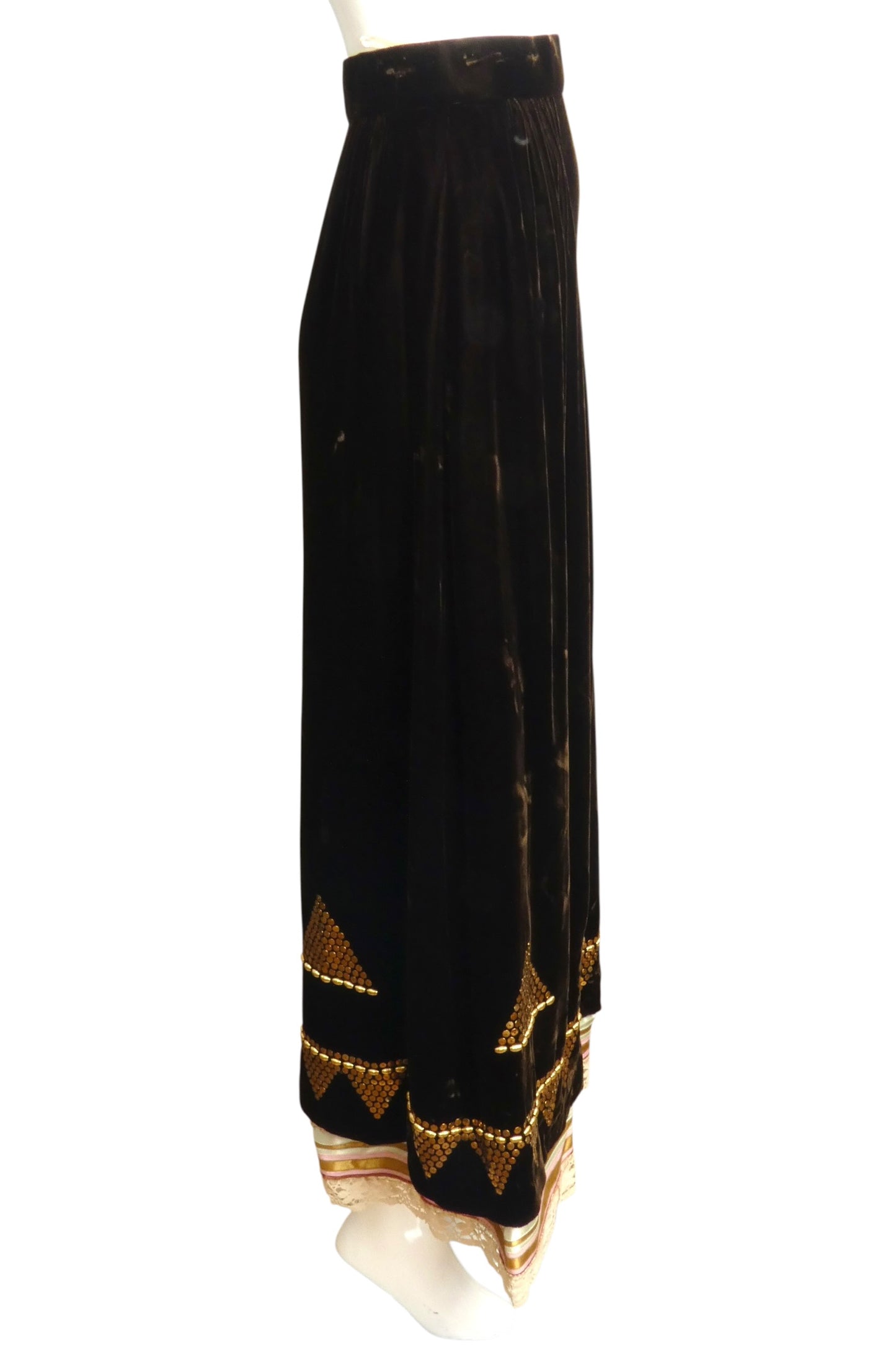 1974 Velvet Sequin & Ribbon Maxi Skirt, Size-4